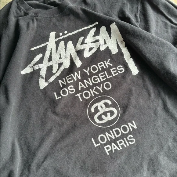 Stussy World Tour Black Graphic Long Sleeve Shirt - Picture 3 of 5